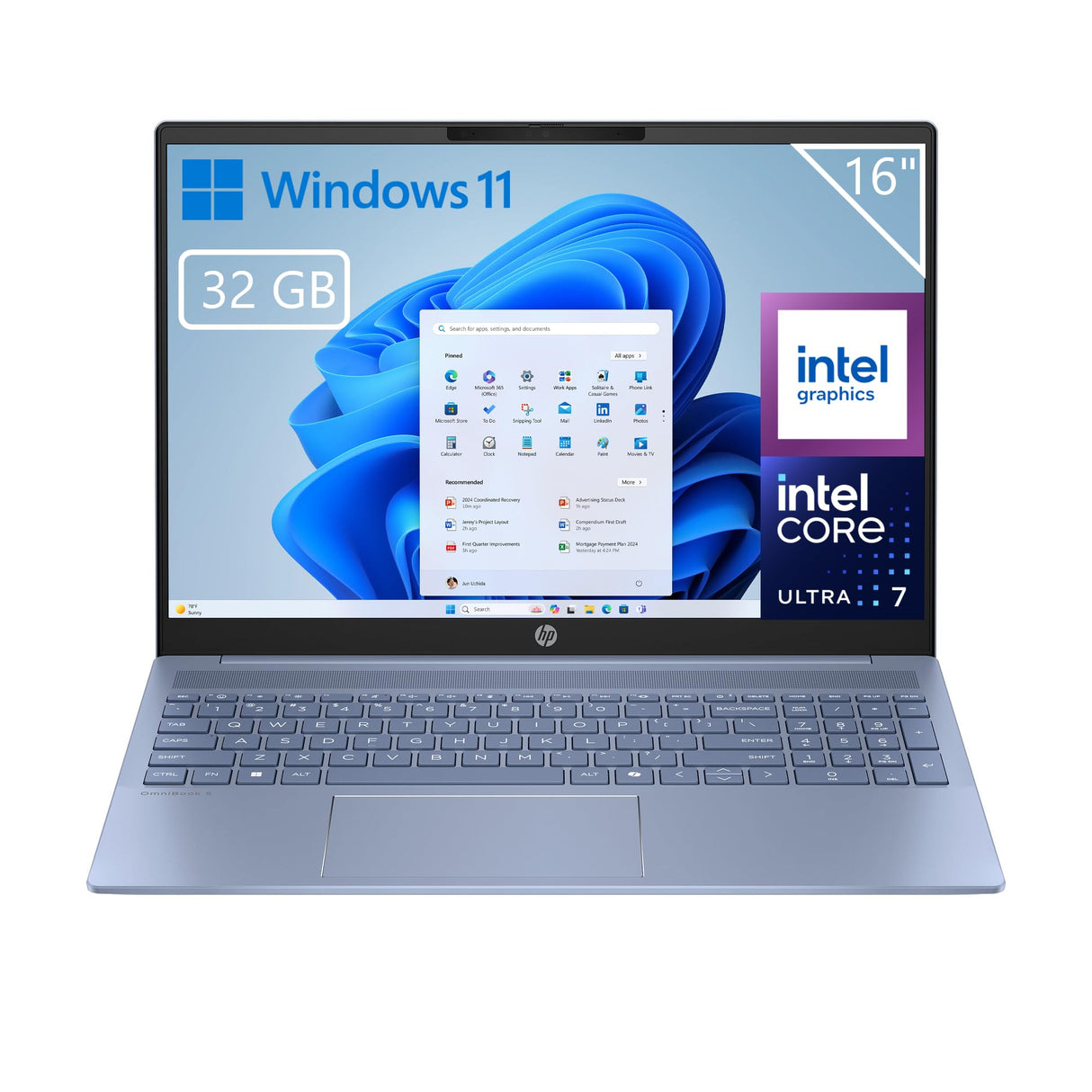HP OmniBook 5 16 - Ordenador portátil de 16" 2K (Intel Ultra 7-255U, 32GB RAM, 1TB SSD, Intel Graphics, Windows 11) Azul - Teclado QWERTY Español