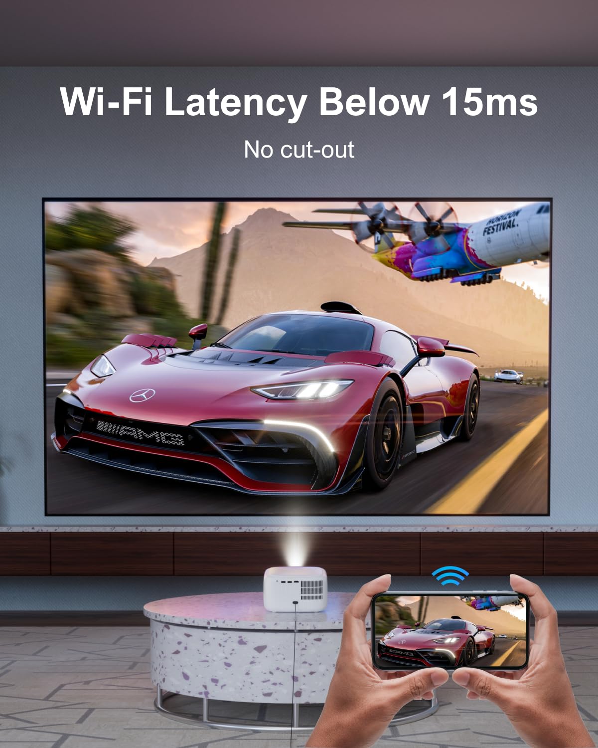 ULTIMEA Mini proyector portátil Full HD con WiFi Mejorado 5G/2.4G y Bluetooth, decodificación 2K, 300 lúmenes ANSI, Enfoque eléctrico, Compatible con iOS Android Phone/TV