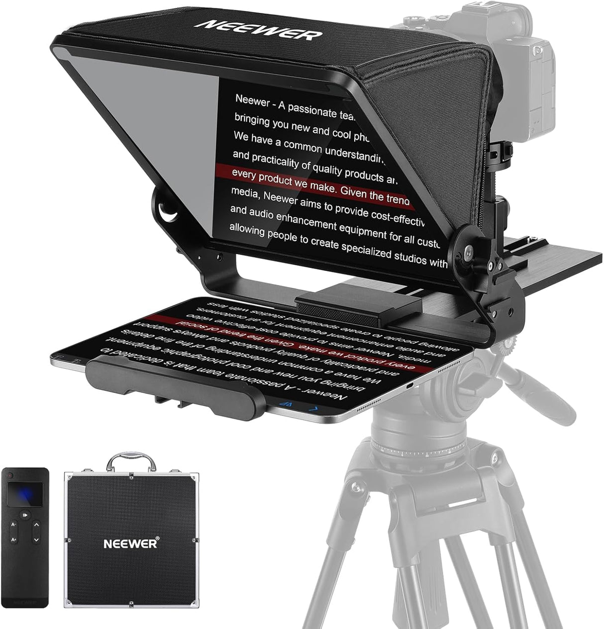 NEEWER Teleprompter con Montaje Cámara Tipo Arca, Zapatos Fríos,RT113 Remoto para NEEWER Teleprompter APP, Enseñanza Línea/Vlogger/Live Streaming Prompter para Tableta iPad, sin Ensamblaje, X12II
