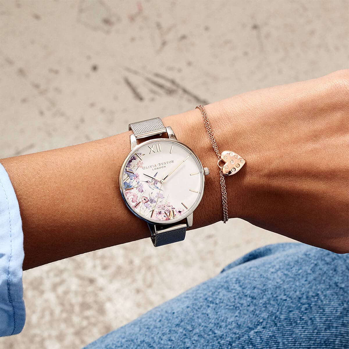 Olivia Burton Reloj Analógico de Cuarzo para Mujer Colección Painterly Prints con Correa de Malla de Acero Inoxidable Plateada - OB16PP75