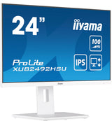 iiyama XUB2492HSU-W6 24" Blanco Panel IPS, 1920x1080100Hz, 15cm Regulable en Altura, Pivotante, Pivot, 250cd/m², Altavoces, HDMI, DisplayPort, 0,4ms MPRT, FreeSync, USB 4X 3.2 (23,8" Vis)