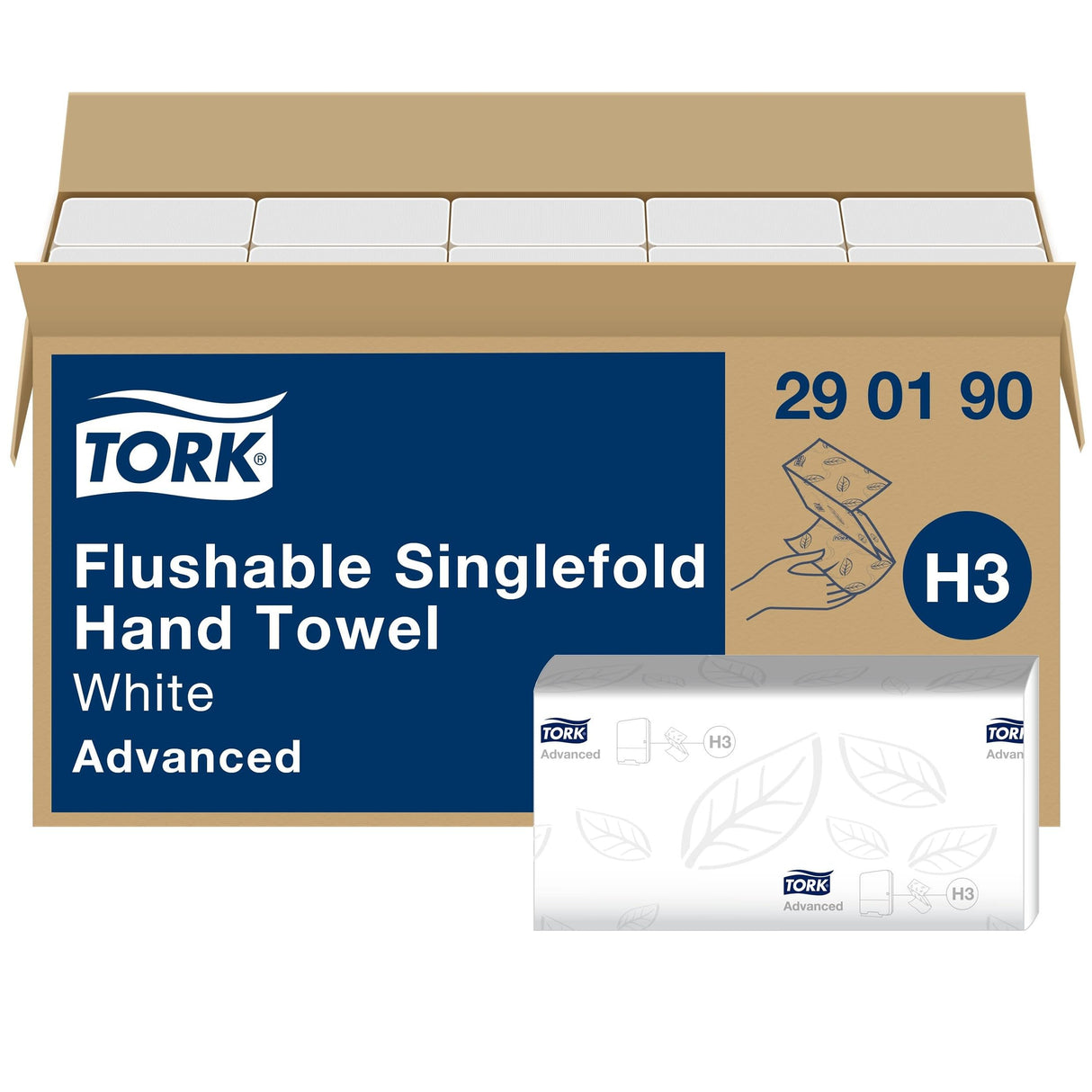 Tork 290190 Toallas de mano Advanced desechables, plegadas en V compatibles con el sistema de Tork H3, 2 capas, blanco, 15 x 250 hojas (23 x 23 cm)