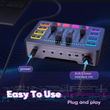 FIFINE XLR Streaming Micrófono Dinámico de Podcast, Mezclador de Audio, RGB Streaming Gaming Audio Mixer PC con Interfaz de XLR (AM8 + SC3)