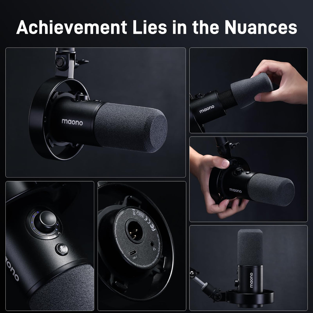 MAONO Micrófono PD300X para Podcast, Micro Profesional XLR/USB, Hi-FI 192 kHz/24 bits, reducción de Ruido, Software Link, para podcasting y grabaciones de Voz en Estudio