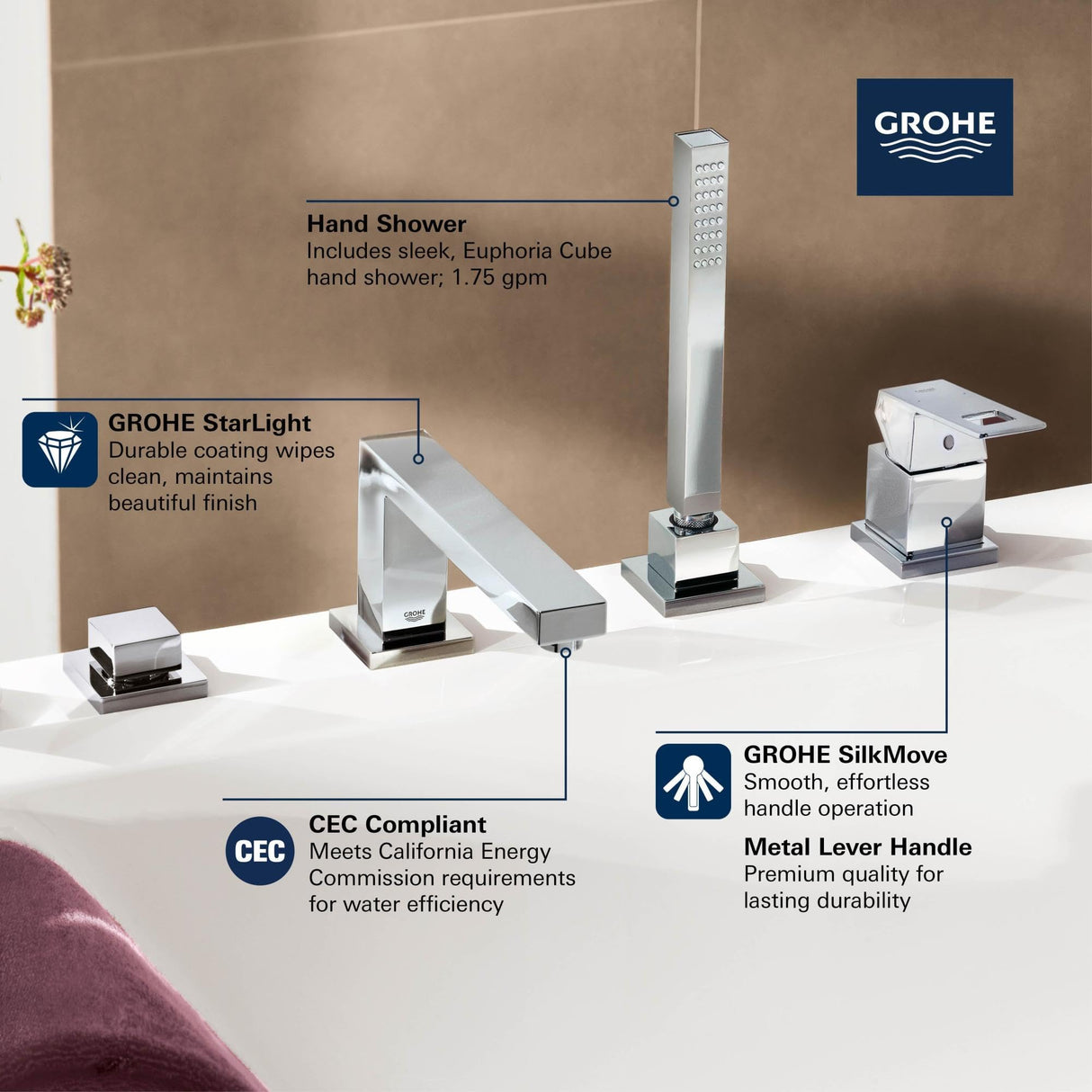 Grohe 19897001 Grifo de Baño con 4 Agujeros, Cromo (Chrome)