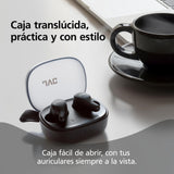 JVC Gumy Premium Auriculares Bluetooth True Wireless con Cancelación de Ruido, Bluetooth 5.4, Modo Ambiente, Baja Latencia, 26h batería, Estuche Translúcido USB-C, Negro Oliva - HA-A23T-B