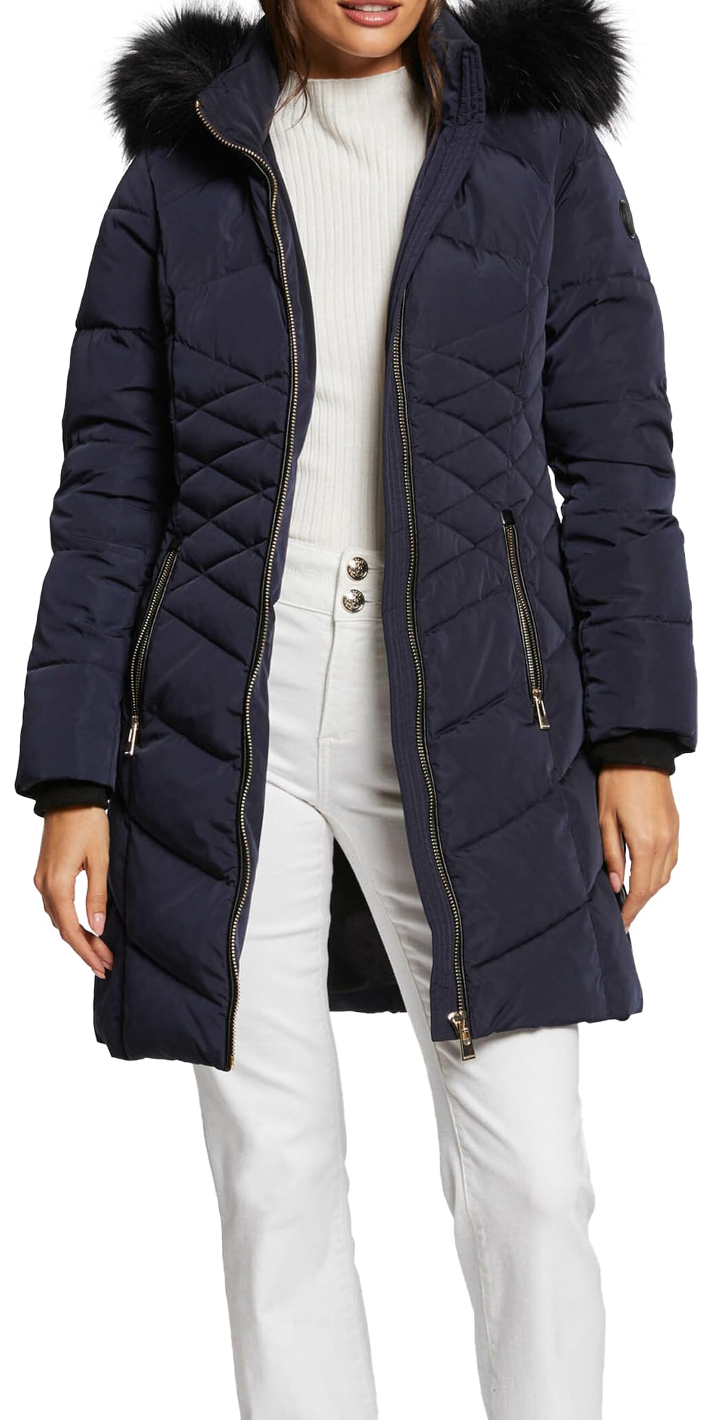 Morgan 242-gcleo Chaqueta Larga de plumón, Azul Marino, 36 para Mujer