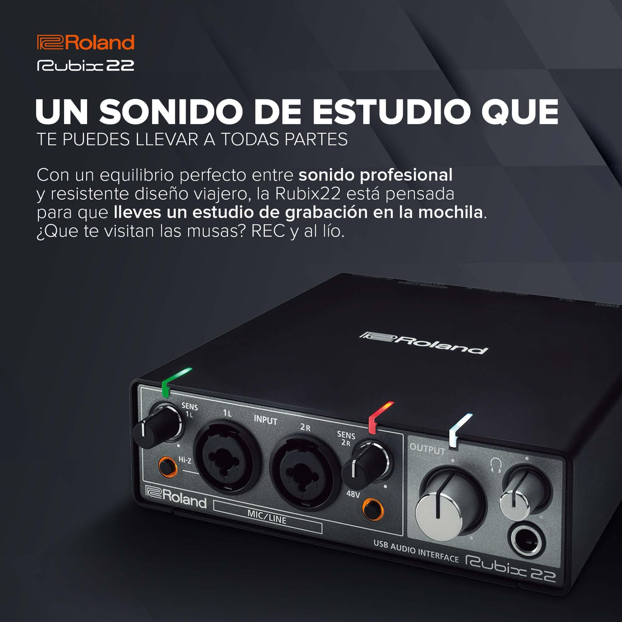 Roland Rubix22 Interfaz de audio USB de dos entradas y dos salidas | Audio en alta resolución | Graba con micros, guitarras, teclas y más | Compacto y resistente | Compatible con Mac, PC y iPad