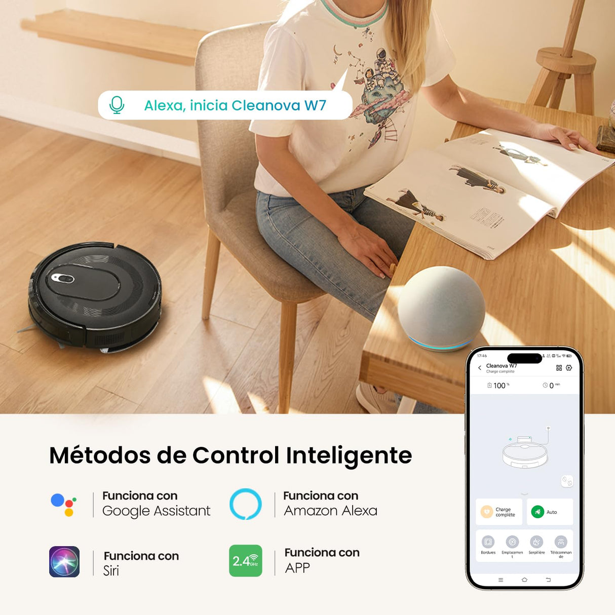 Vexilar W7 Robot Aspirador y Fregasuelos, Potente Succión 4000Pa, Robot Aspirador 2 en 1, Larga Autonomía,Antienredos, 3 Niveles de Ajuste de Agua, Adecuada para Suelos,Alfombras,Pelo de Mascotas