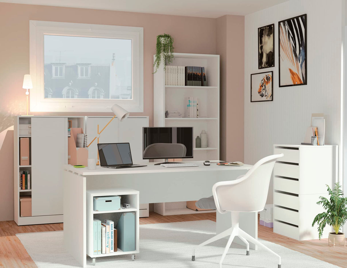 MUEBLES PITARCH | Mesa Despacho, Escritorio Grande de Estudio, Mesa Ordenador, Oficina, Blanca, 76x155x68cm (Alto x Ancho x Fondo) Moderna Modelo Rívoli