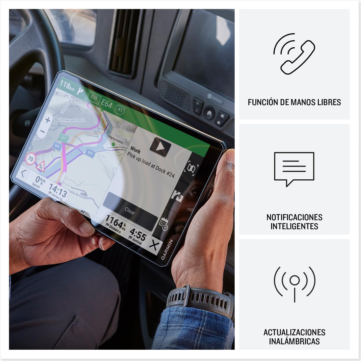 Garmin dēzl LGV720, GPS para camión con Pantalla Brillante de 7'', Información de tráfico en Tiempo Real, Voz y Asistencia al Conductor, Rutas Personalizadas, Mapas de EU, Alertas meteorológicas