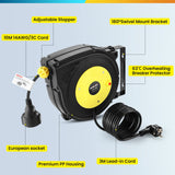 Enrollador de cable automático profesional 10 m + 3 m | Enrollador retráctil montado pared y techo | 1250 W ~ 2000 W | carretes de cable automática | Giratorio 180° | Para interiores y exteriores