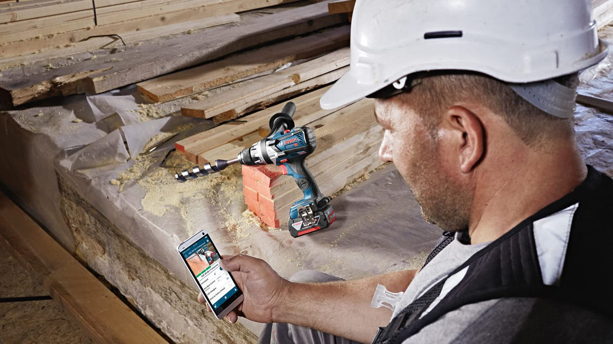 Bosch Professional 18V System GSB 18V-110 C - Taladro Percutor a Batería (110 Nm, 2100 rpm, Módulo Connectivity, 2 Baterías: 5.0 Ah y 3.0 Ah, en L-BOXX) - Amazon Exclusive
