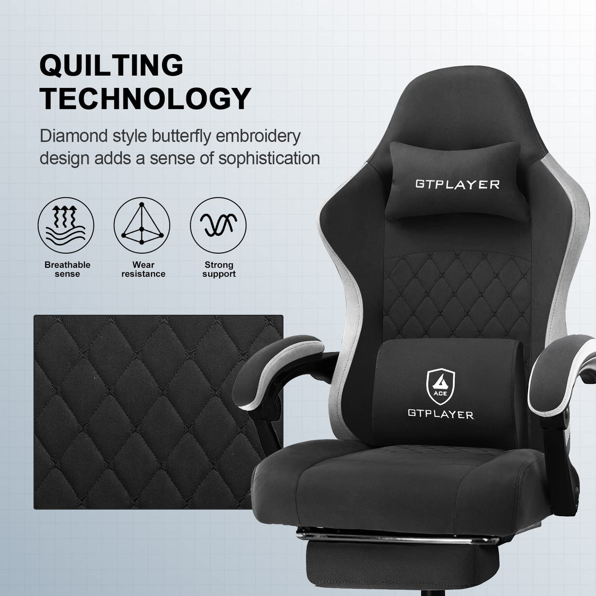 GTPLAYER - Silla para Juegos de Oficina, ergonómica, sillón Gaming Leathaire, reposabrazos reclinable, con reposapiés, Color Negro