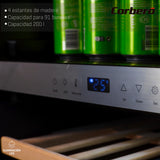 Corberó - Vinoteca CFKWC91SWDZ | 200L | 91 Botellas | Estático Con Ventilador | Doble Zona | Nevera para vino con Luz LED | 4 Estantes de Madera | 45Db | Negro Puerta Cristal