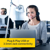 Jabra Evolve 30 MS - Auricular Monoaural Certificado por Microsoft para VoIP Softphone - Cancelación Pasiva de Ruido - Cable USB con Unidad de Control - Negro