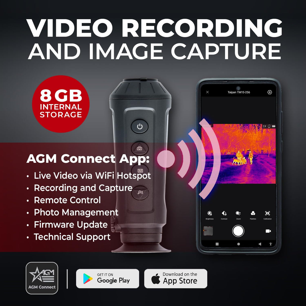 AGM Global Vision Monocular térmico Taipan TM15-256 monocular de Imagen térmica para Caza 256 x 192 (50 Hz), monocular para Adultos de Alta Potencia, cámara térmica táctica, visión de Calor,
