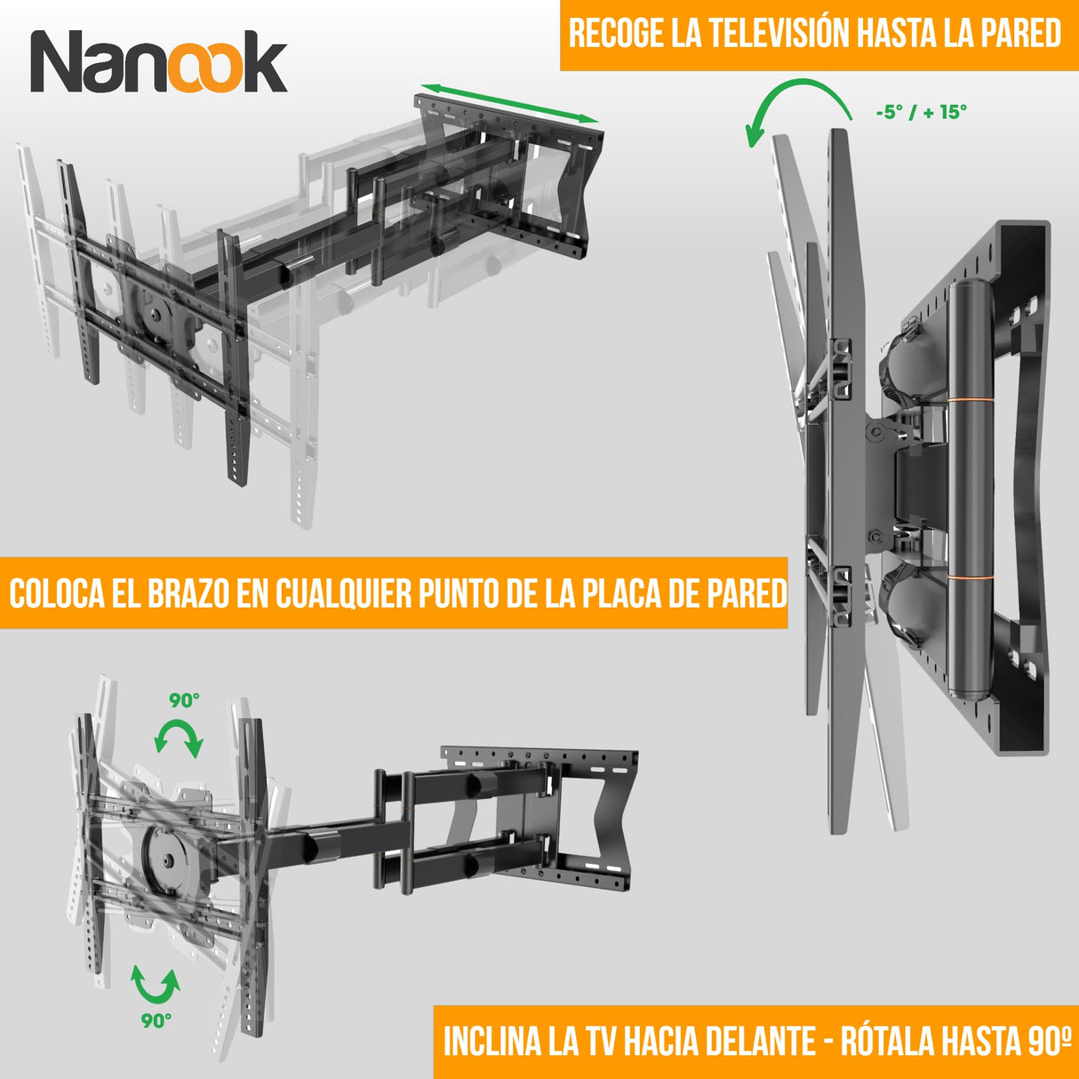 Nanook 4100 Soporte de Pared de Brazo Largo para televisores de 42 a 75 Pulgadas, Extensión Extra Larga de hasta 100 cm, Soporte de TV Que Permite Movimiento Completo, Soporta un Peso de hasta 80 kg