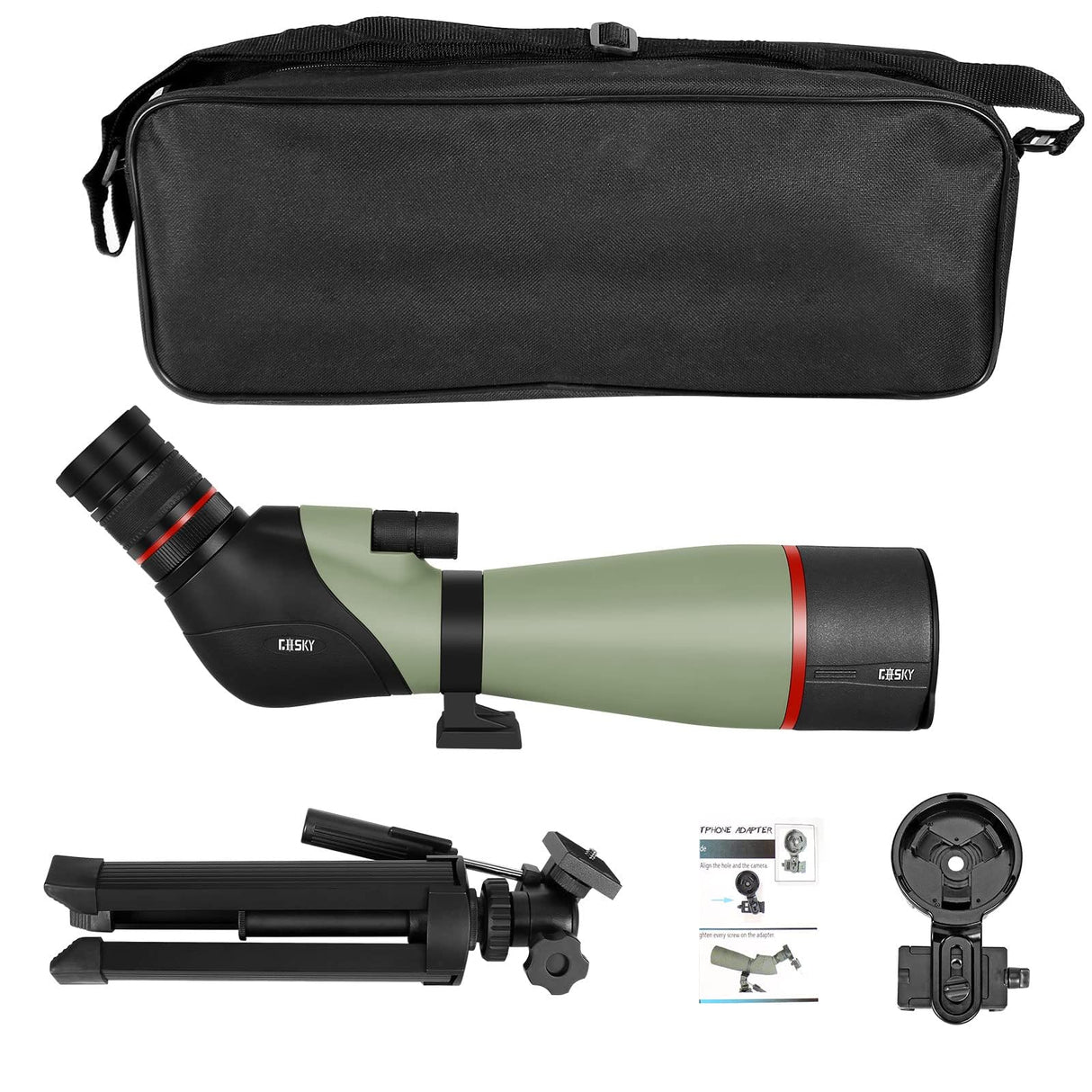 Gosky El más Nuevo 20-60X80 HD Dual Focusing Spotting Scope, BAK4 Prism 45 Degree Angular Ocular con trípode, Adaptador de Smartphone, Alcance para observación de Aves, Tiro al Objetivo, Caza,