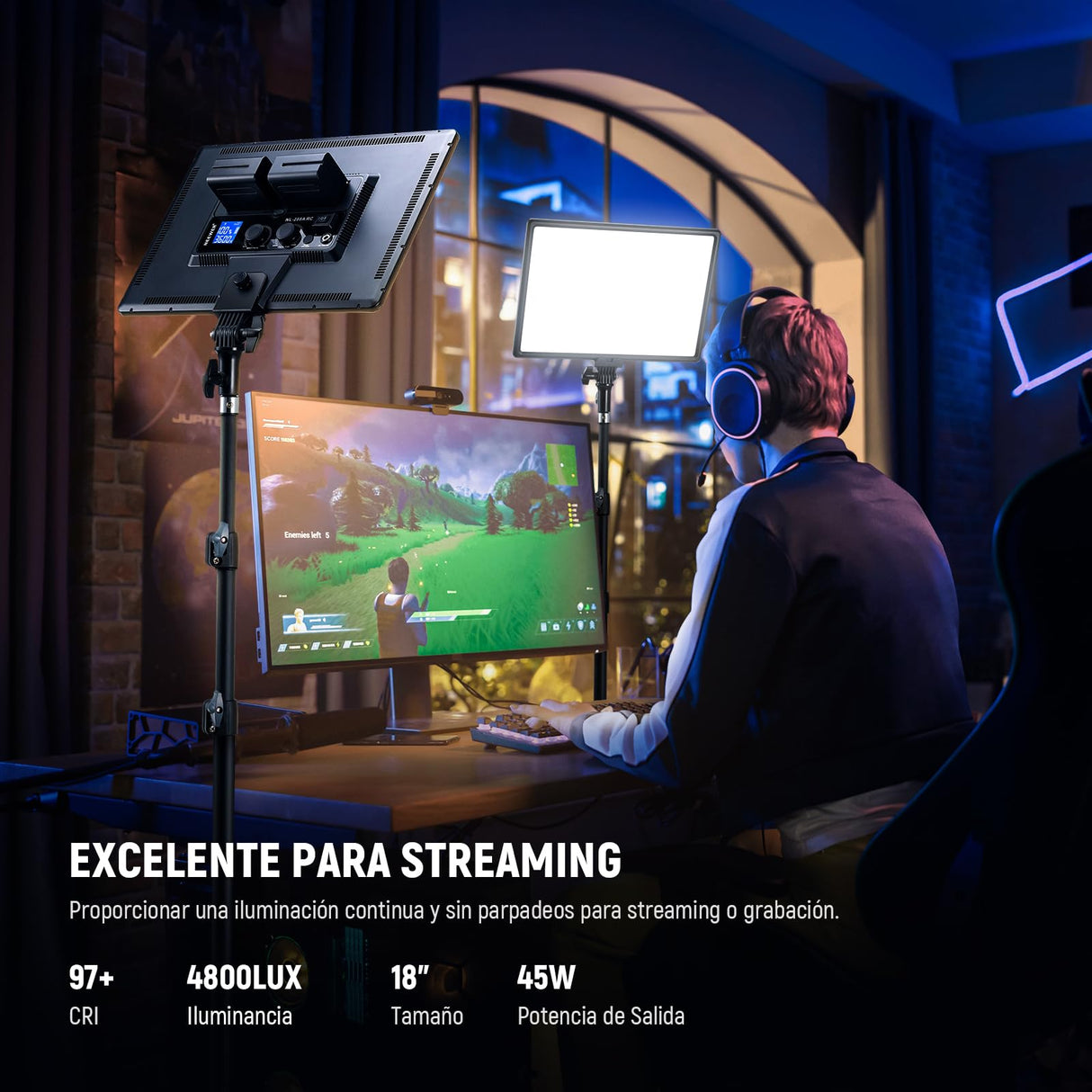 NEEWER Kit de Iluminación de Panel de Luz Video LED de 18" con Control Remoto, 2-Pack 45W Regulable Bicolor + Soporte Luz, 3200-5600K,CRI 97+ 4800Lux para Juego/Transmisión en Vivo/Youtube/Fotografía