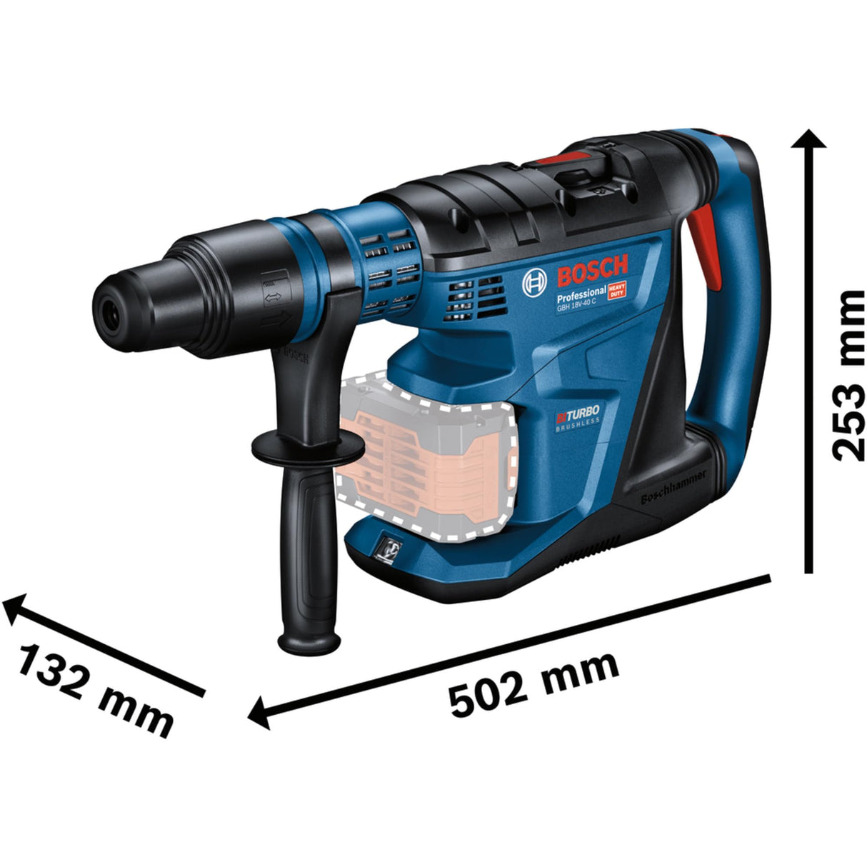 Bosch Professional BITURBO GBH 18V-40 C - Martillo perforador a batería (18V, 9,0 J, Ø máx. hormigón 40 mm, SDS max, sin batería, en XL-BOXX)