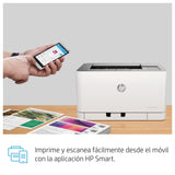 HP Color Laser 150nw 4ZB95A, Impresora Láser Monofunción A4 a color, impresión a doble cara manual, Wi-Fi, Ethernet, USB 2.0 alta velocidad, Compatible con HP Smart App, Panel de control LED, Blanca
