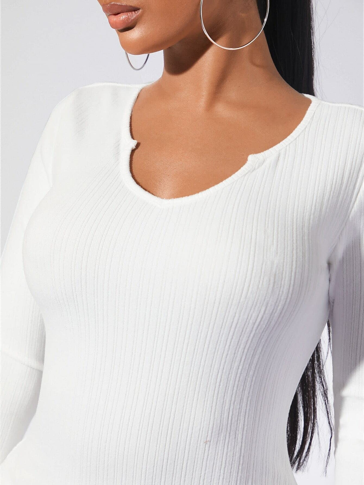Solid Split Back Bodycon Dress (Color : White, Size : X-Small)