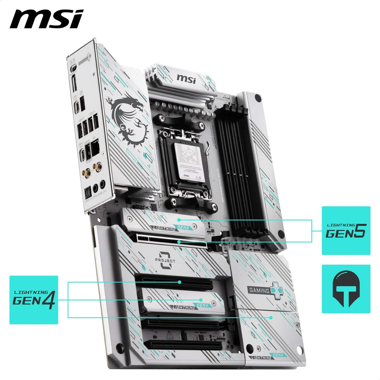 MSI B850 Gaming Plus WiFi PZ Placa Base, ATX - Compatible con procesadores AMD Ryzen 9000/8000 / 7000, AM5 - Memoria DDR5 Boost 8200+ MT/s (OC), PCIe 5.0 x16, M.2 Gen5, Wi-Fi 7, 5G LAN