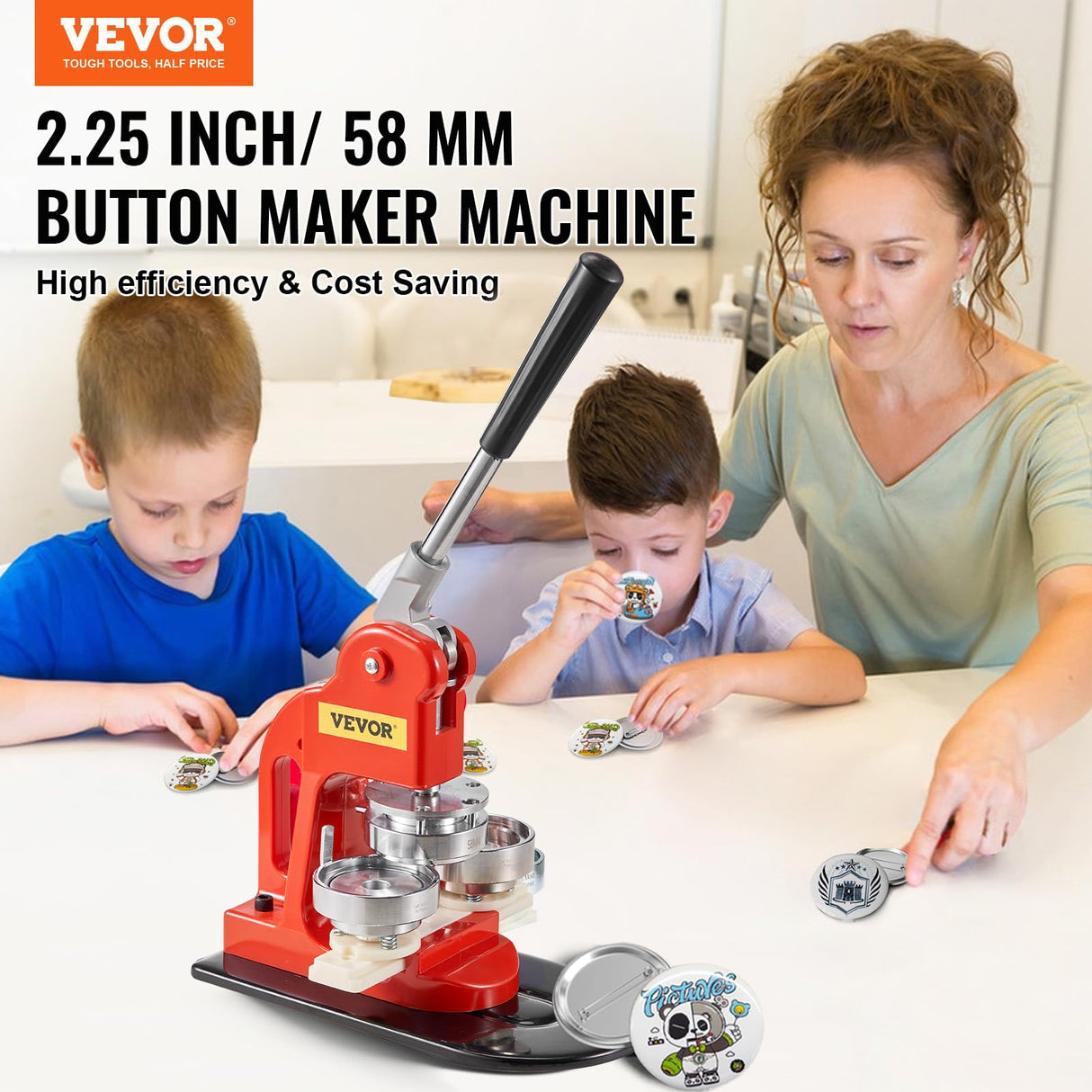 VEVOR Máquina de Prensa de Insignias 58 mm Fabricante de Botones Tamaño de la Base 16 x 29 cm Máquina para Hacer Botones, Cantidad de Botones de 500 pcs, con 1 Paquete de Accesorios para Máquina