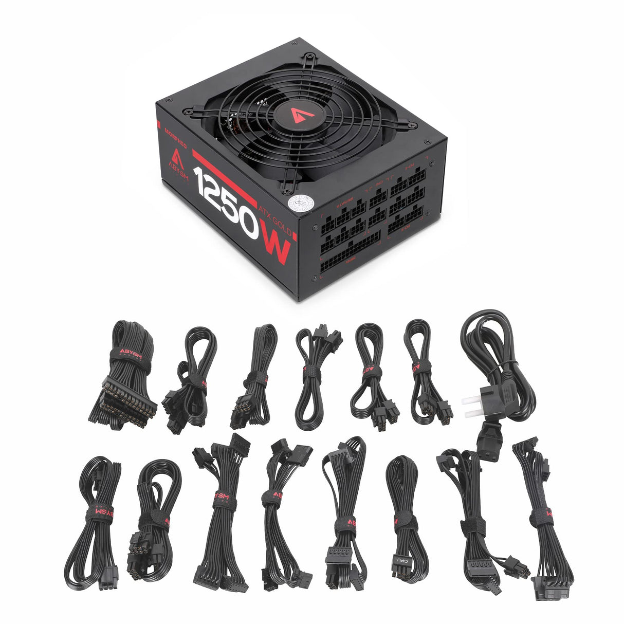 Abysm Gaming Morpheo 1250W – Fuente de Alimentación ATX Full Modular, 80 Plus Gold, Ultra Silenciosa, Condensadores Japoneses, PSU PC Gaming y Profesional, Compatible RTX/AMD, 5 Años Garantía