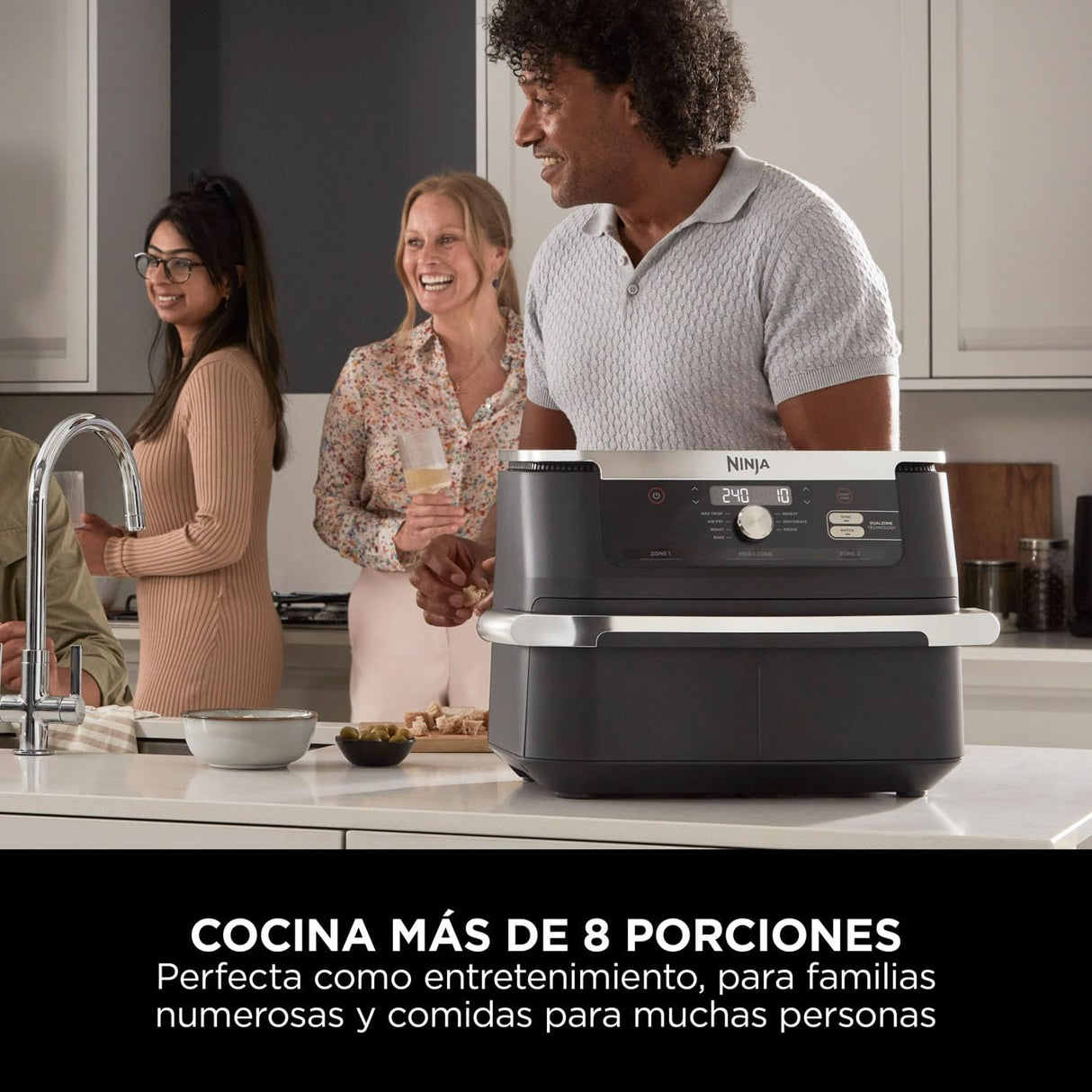 Ninja Foodi FlexDrawer Freidora de aire con compartimento doble, 10,4 l, 7 en 1, no usa aceite, con divisor de cestas extraíble, piezas antiadherentes y aptas para lavavajillas, en negro, AF500EU