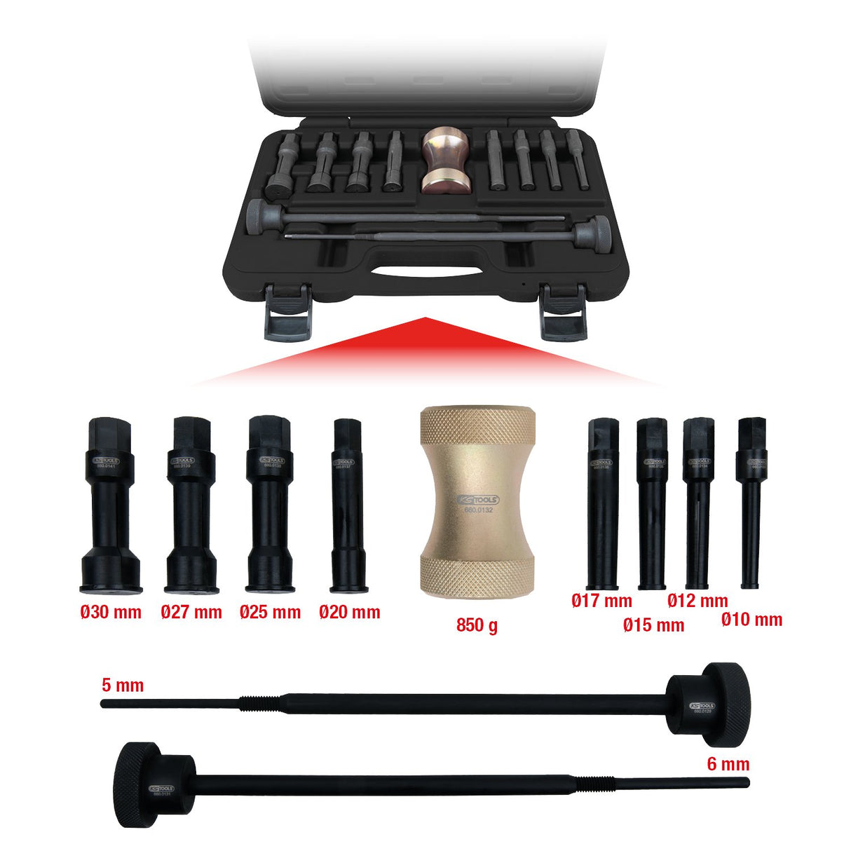 KS Tools 660.0009 Juego de extractores de precisión para rodamientos interiores, 11 pzs Ø10-30mm