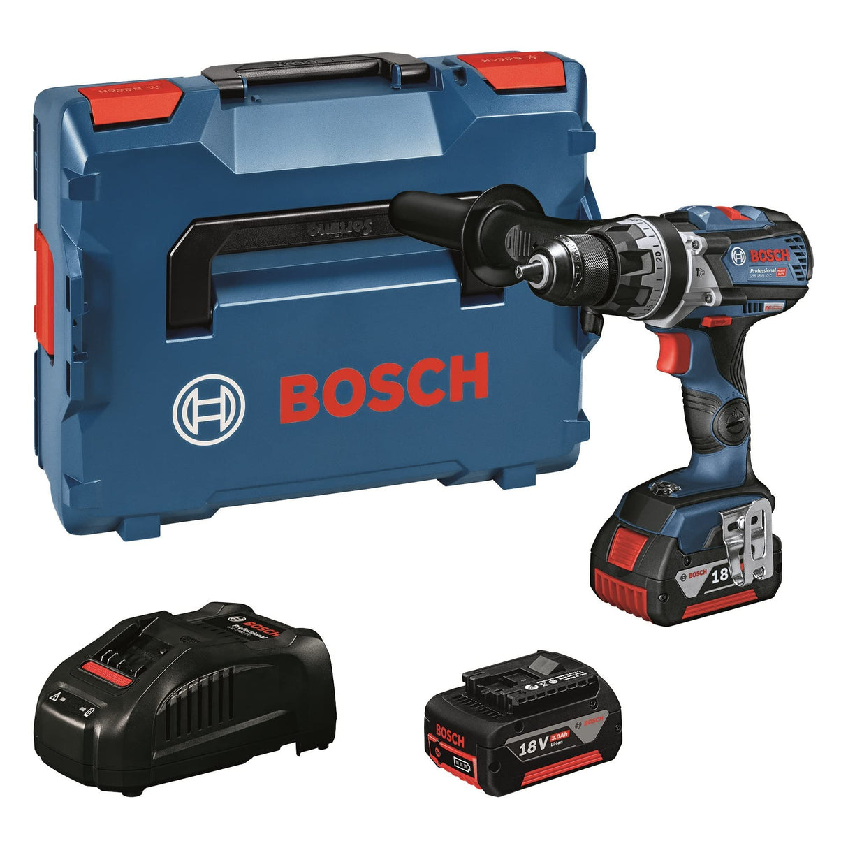 Bosch Professional 18V System GSB 18V-110 C - Taladro Percutor a Batería (110 Nm, 2100 rpm, Módulo Connectivity, 2 Baterías: 5.0 Ah y 3.0 Ah, en L-BOXX) - Amazon Exclusive