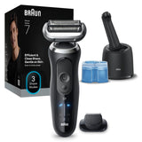 Braun Afeitadora Eléctrica Hombre Series 7, Máquina De Afeitar Barba En Seco Y En Mojado, 3 Modos De Afeitado, 60 Min De Uso, Centro De Limpieza, Estuche De Viaje, 72-N7200CCE, Oro