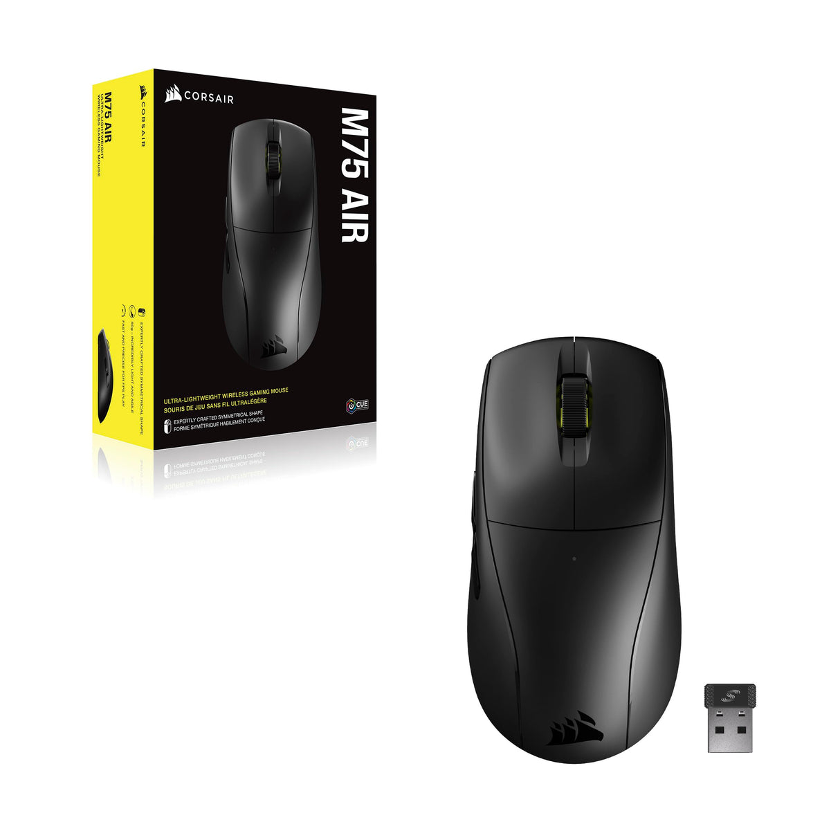 Corsair M75 Air Wireless Ratón Ultraligero para Juegos – 2.4GHz & Bluetooth – 26,000 PPP – hasta 100 Horas de Batería – Compatible con iCUE – Negro