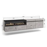 Skraut Home | Mueble TV | Televisión | Muebles de salón, almacenaje | 200x45x35cm | para TV hasta 80" | Chimenea eléctrica | Colgado, Suspendido | Estilo Moderno | Cemento
