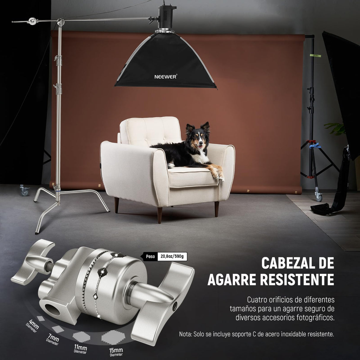 NEEWER Soporte C de Acero Inoxidable de 3,2m con Brazo de Pértigaa, Varilla Central más Gruesa, Carga Máxima 20kg, Fotografía Luz Soporte con Brazo de 1,27m para Monolight Softbox, SC320Q