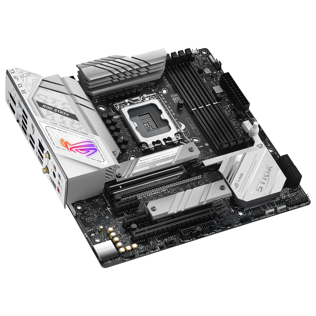 ROG Strix B760-G Gaming WiFi - Placa Base Intel B760 (LGA 1700) mATX Blanco con 12+1 DrMos, DDR5, PCIe 5.0, Q-Release, 2X PCIe 4.0 M.2, WiFi 6E, Ethernet 2,5G, USB 3.2 Gen 2x2 Tipo C, Aura Sync