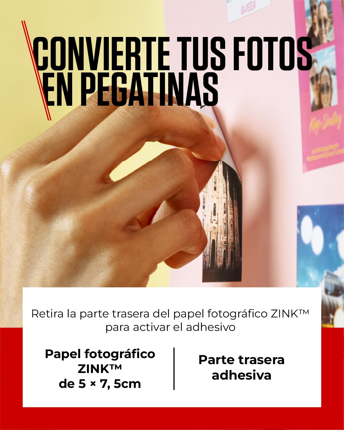 Canon Zink™ Papel Fotográfico Adhesivo 5x7,6 cm (100 Hojas) - Imprime Fotos desde tu Móvil para Pegatinas Personalizadas