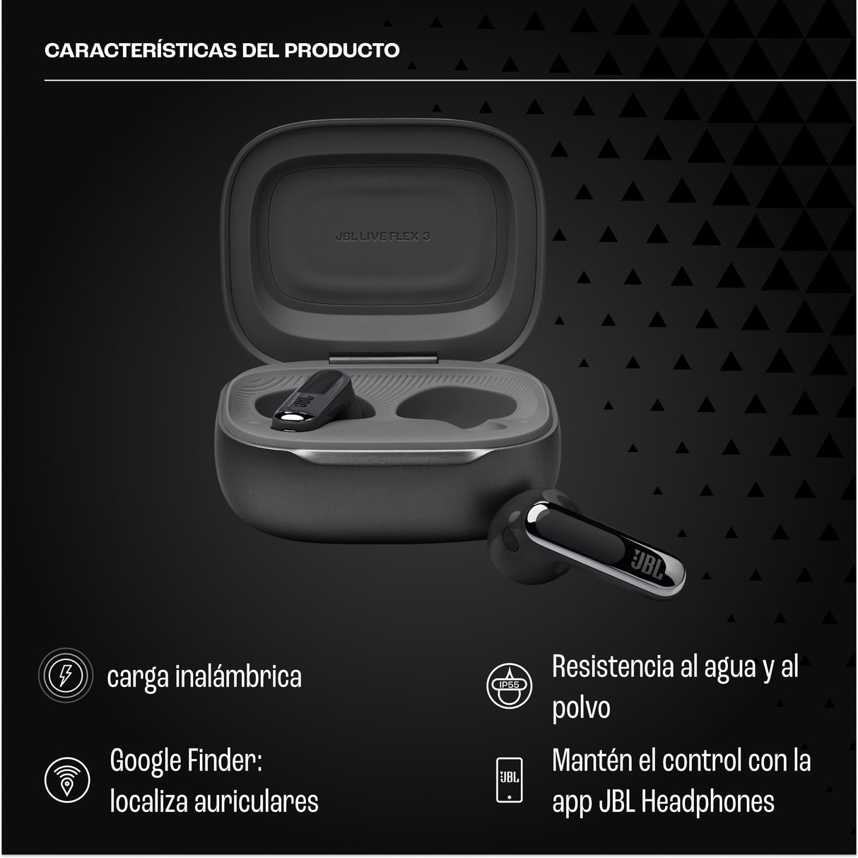 JBL Live Flex 3 Auriculares inalambricos de botón True Wireless con cancelación de ruido adaptable, hasta 50 horas de reproducción, Bluetooth, audio de alta resolución, negro