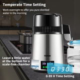 VEVOR Destilador de Agua 4 L Filtro de Destilación de Agua con Recipiente de Vidrio 750W 1 L/H Ajuste de Velocidad, Destilación Filtro Purificador 7,9 lbs de Acero Inoxidable con Pantalla Doble, Plata