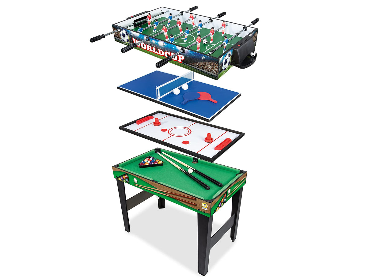 Teorema Giocattoli - Mesa de Juego 4 en 1 de Madera, futbolín, Ping Pong, Air Hockey, Billar, Dimensiones 96 x 86 x 68, 67359