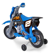 Feber - Rider Cross Azul con Casco, Moto Eléctrica de 6V, Motocross de Juguete, Aspecto y Pegatinas Deportivas, Tiene Pedales y Ruedines, para Niños y Niñas Entre 2 y 7 años, Famosa (800012224)