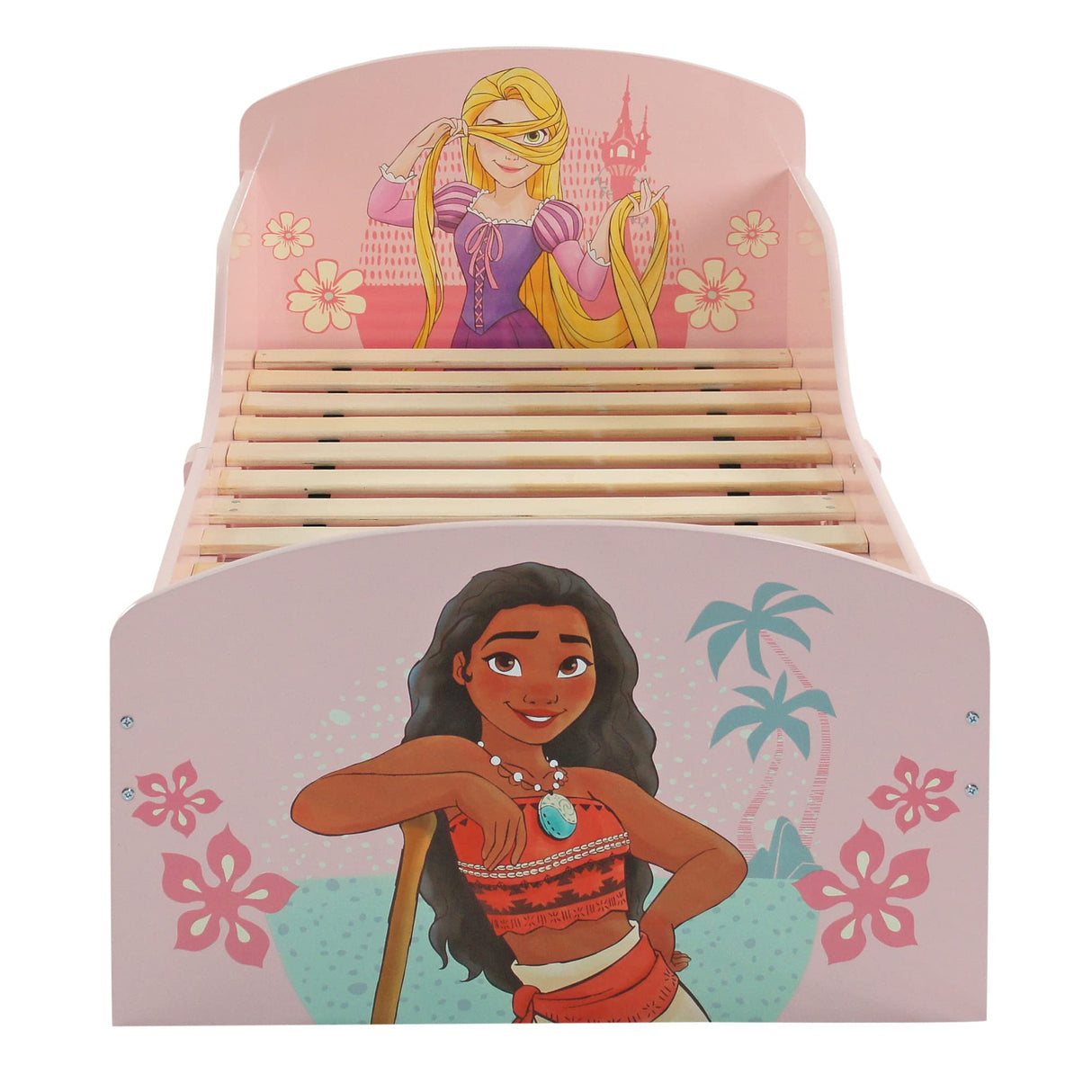 Disney Princess Cama para niñas pequeñas: construcción robusta de madera manufacturada, laterales protegidos, listones de madera, se adapta a colchones de 140 x 70 cm (colchón no incluido)