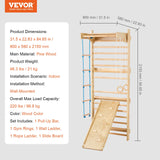 VEVOR 5 en 1 Juguetes de Escalada de Madera, Carga de 99,8 kg, Escalera Sueca de Pared con Barra de Dominadas, Anillos de Gimnasio, Escalera de Cuerda, Escalera de Pared, Tablero Deslizante