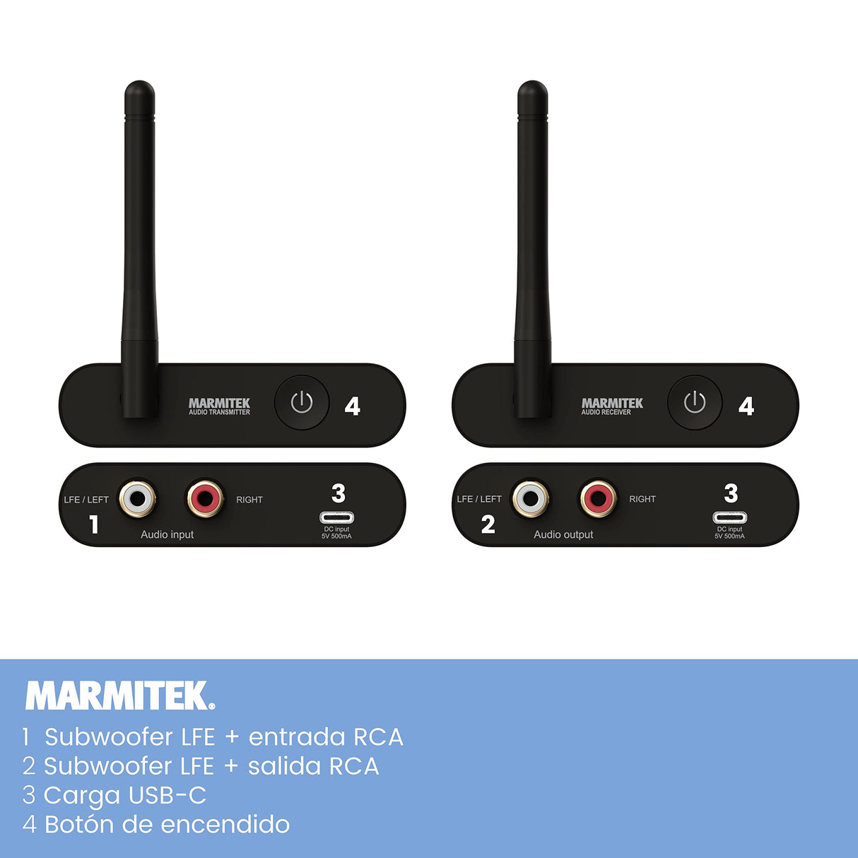 Marmitek Transmisor de Subwoofer Inalámbrico WS400 - Conecte su Subwoofer de Forma Inalámbrica a su Sistema Estéreo - Conector de 3,5 mm - Transmisor de Audio Inalámbrico