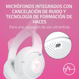 Razer Kraken Kitty V2 BT - Auriculares inalámbricos Bluetooth RGB con Orejas de Gatito para Juegos y Streaming (325g, Triforce de 40mm, Bluetooth 5.2, micrófonos con cancelación de Ruido) Blanco