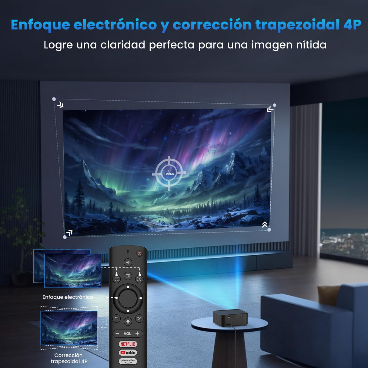 Mini Proyector【Netflix Oficial/Dolby Audio】con Altavoz BT, 15000L Proyector Portatil 4K Soporte WiFi Bluetooth, Proyector de Cine 1080P Full HD para Android/iOS/PS5
