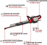 Einhell Cortasetos con batería GE-CH 36/65 Li-Solo Power X-Change (36 V, 65 cm de longitud de corte, 30 mm distancia entre dientes, mango giratorio, colector de recortes, sín batería)