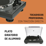 Lenco L-3808 Tocadiscos USB DJ con Direct Drive - 33/45 rpm, sistema de captación magnética, iluminación de aguja y digitalización para PC, Negro
